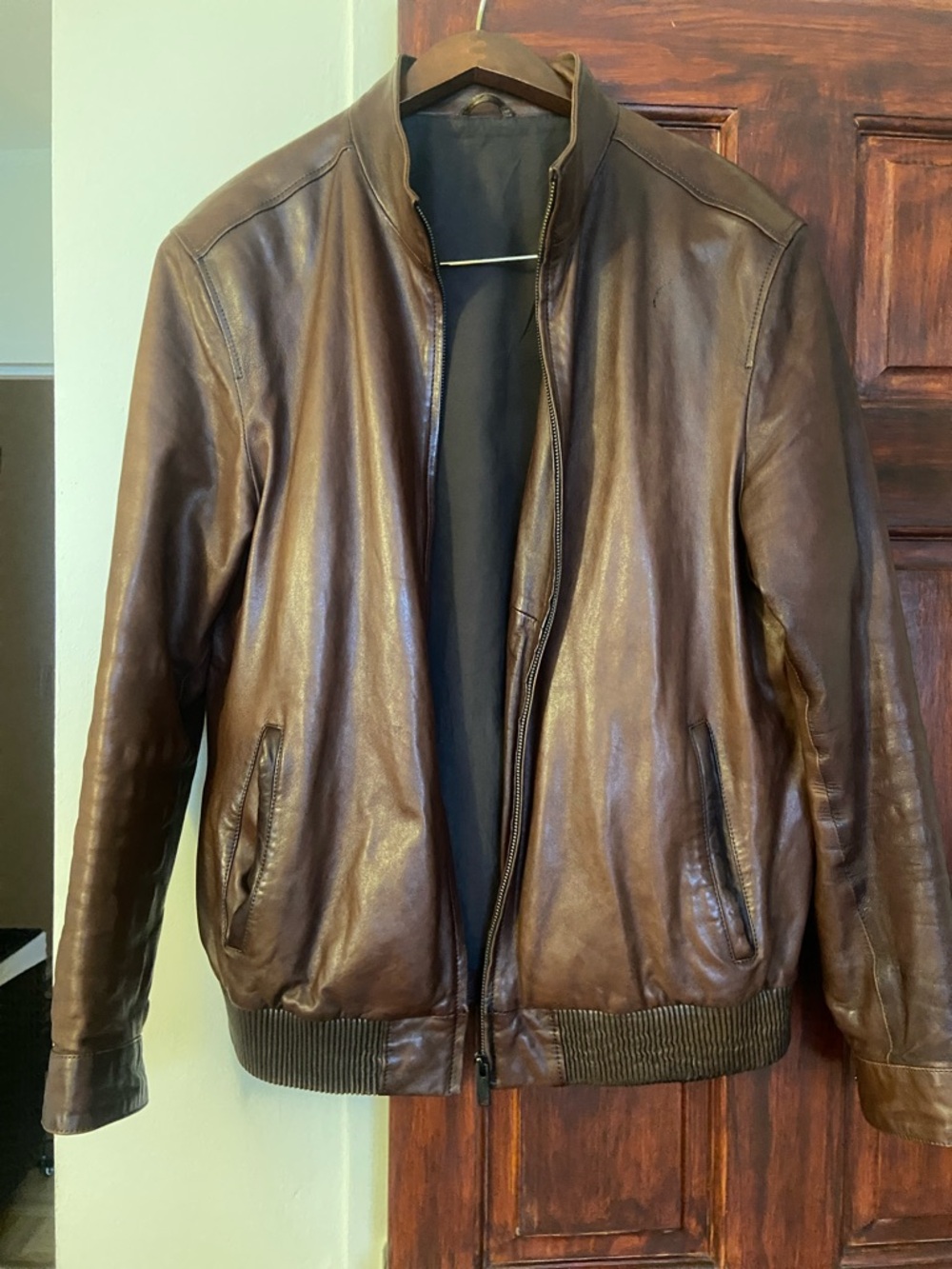 Men's Brown Genuine Leather Bomber Jacket
